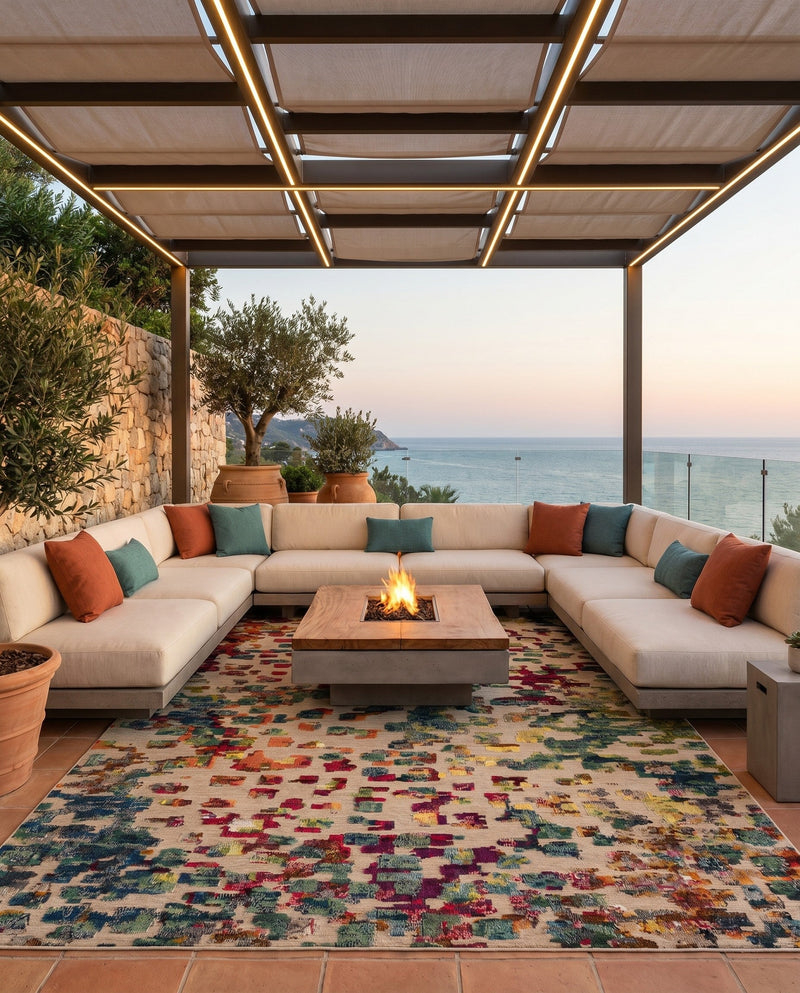 Outdoor Marrakesh Collection Area Rug -  Oujda Rectangle Multi  lifestyle 8