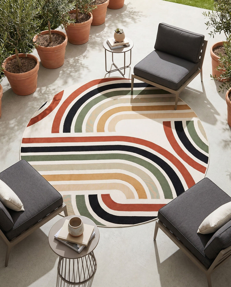 Urban Terrace Collection Area Rug -  Piazza Round Multi  lifestyle 56