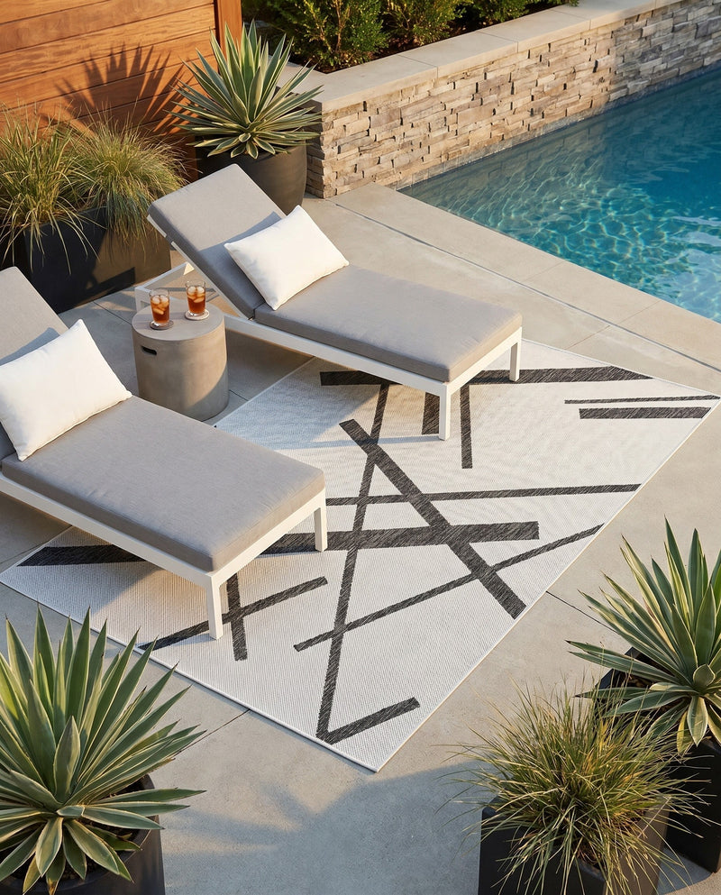 Urban Terrace Collection Area Rug -  Bowery Rectangle Black and White  lifestyle 13