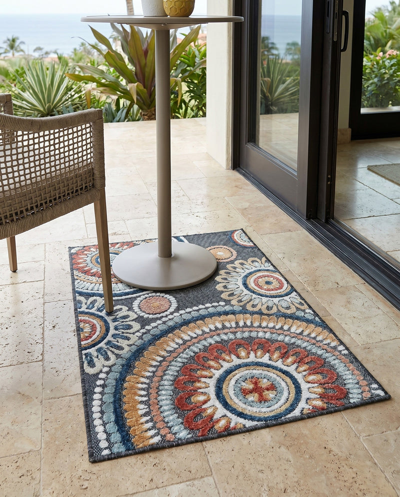 Seaside Blooms Collection Area Rug -  Eden Rectangle Black  lifestyle 11