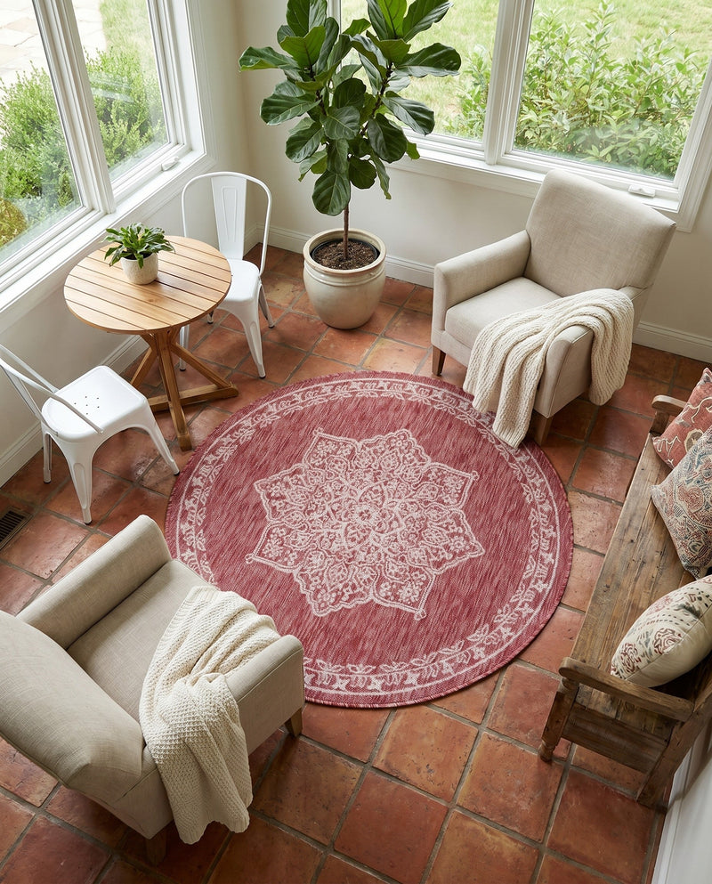 Patio Heritage Collection Area Rug -  Charleston (Rust Red) Round Rust Red  lifestyle 48