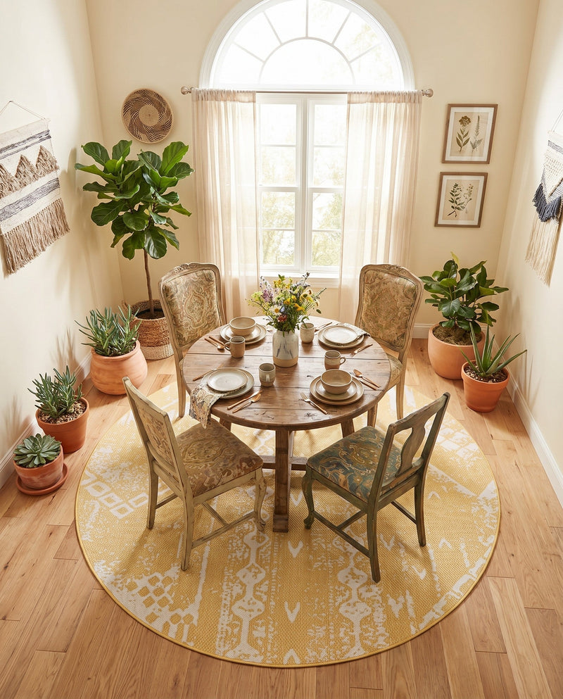 Desert Nomad Terrace Collection Area Rug - Sahara (Yellow) Round Yellow  lifestyle 35