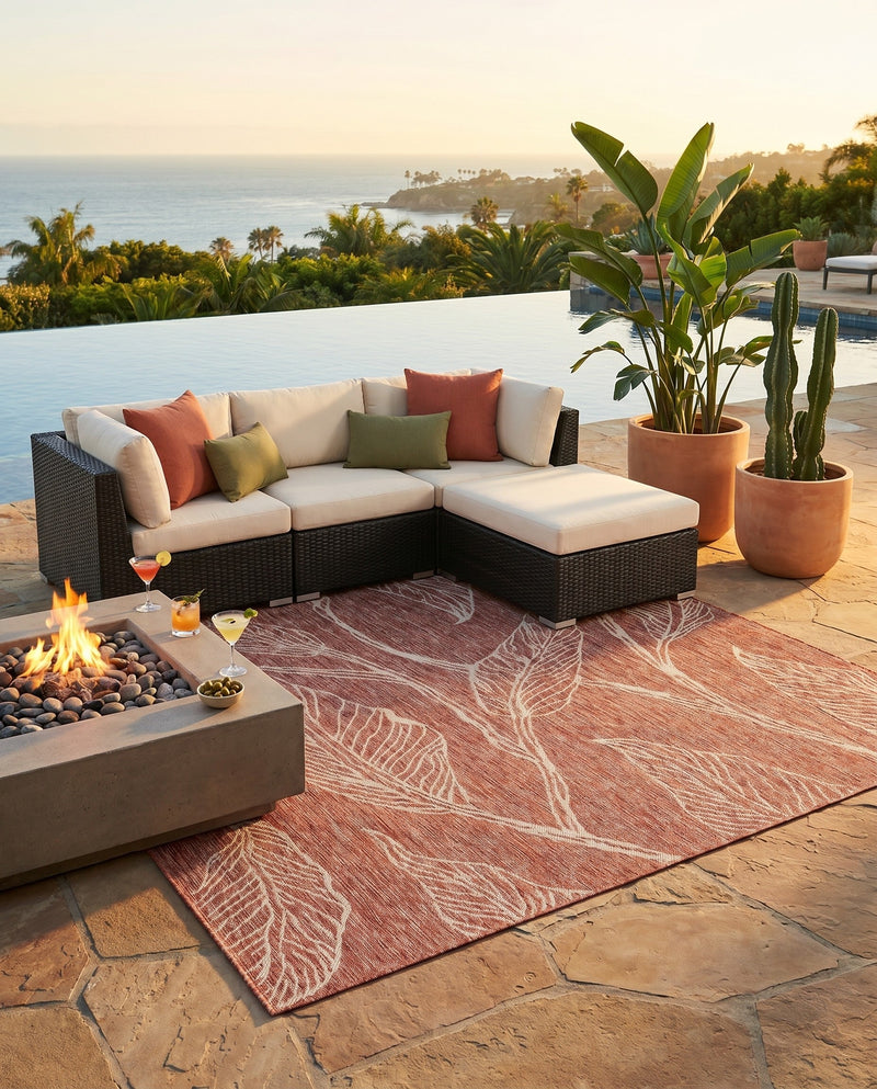 Seaside Blooms Collection Area Rug -  Evergreen (Rust Red) Rectangle Rust Red  lifestyle 19