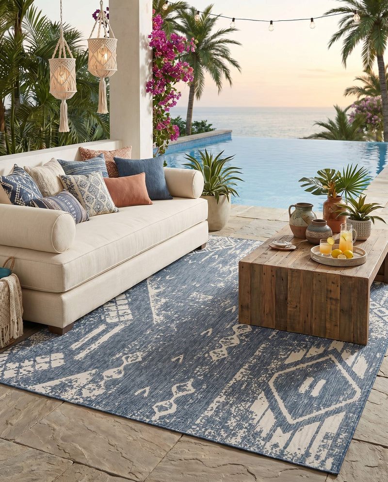 Desert Nomad Terrace Collection Area Rug - Sahara (Blue) Rectangle Blue  lifestyle 5