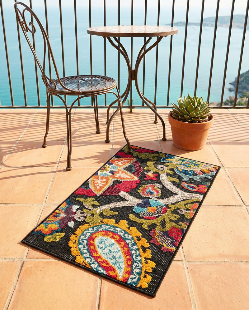 Outdoor Marrakesh Collection Area Rug - Fes Rectangle Multi Black  lifestyle 23