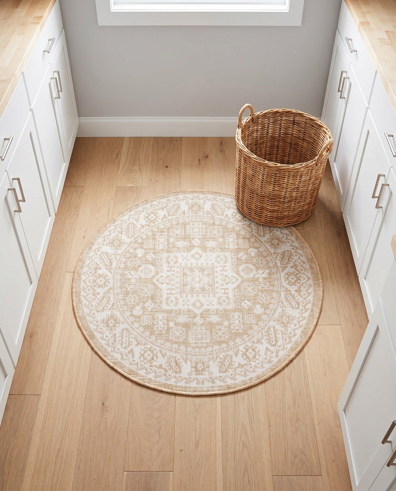 Tribal Terrace Treasures Collection Area Rug -  Incan Isle (Natural) Round Natural  lifestyle 35