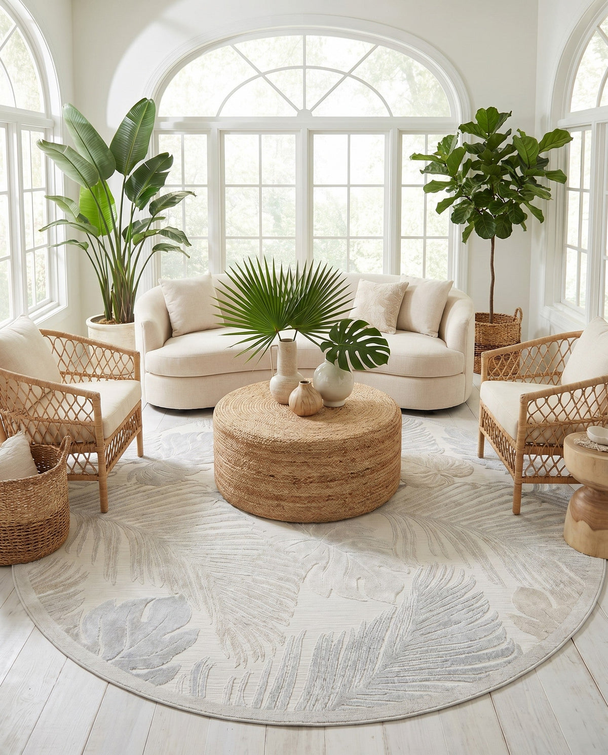 Seaside Blooms Collection Area Rug -  Tranquil Round Gray  lifestyle 95