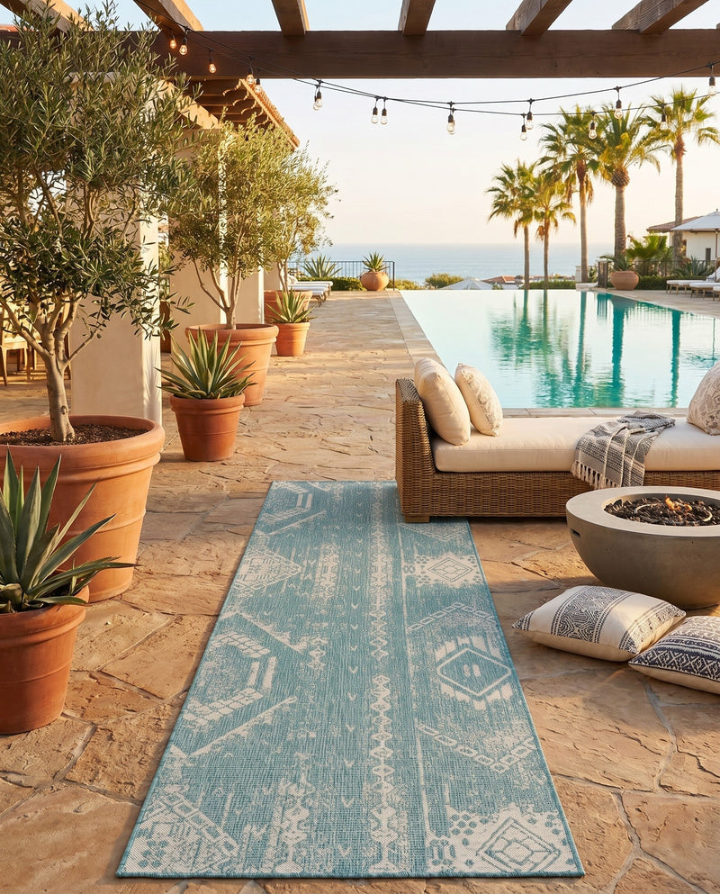 Desert Nomad Terrace Collection Area Rug - Sahara (Light Aqua) Runner Light Aqua  lifestyle 41