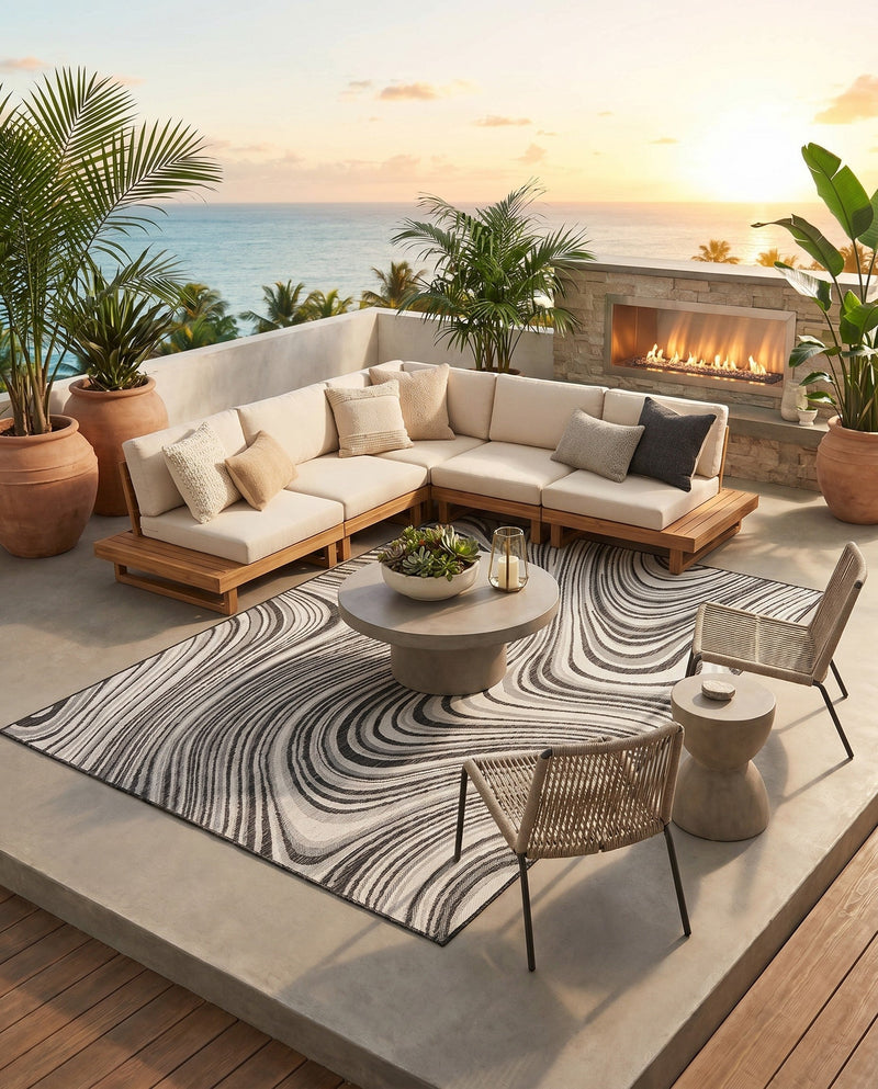 Urban Terrace Collection Area Rug - Soho Rectangle Charcoal Ivory  lifestyle 35