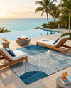 Urban Terrace Collection Area Rug -  Courtyard Square Blue and Ivory  lifestyle 71