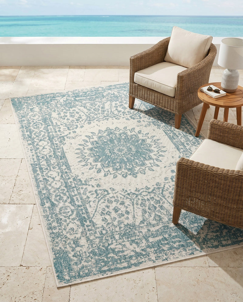 Patio Heritage Collection Area Rug -  Lafayette (Aqua) Rectangle Aqua  lifestyle 7