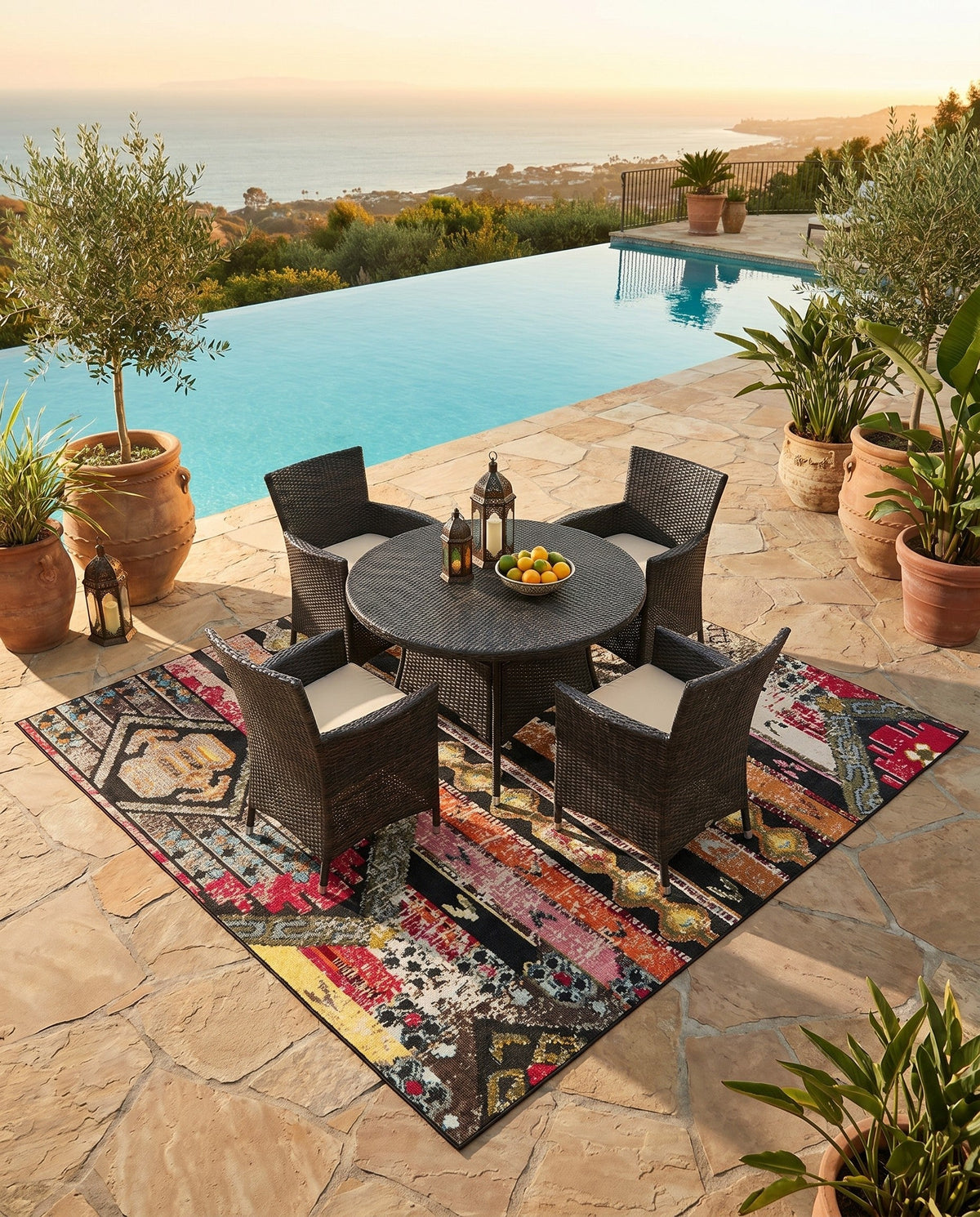 Outdoor Marrakesh Collection Area Rug -  Agadir Square Multi Black  lifestyle 111