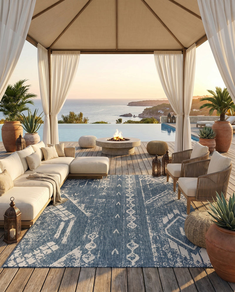 Desert Nomad Terrace Collection Area Rug - Sahara (Blue) Rectangle Blue  lifestyle 6