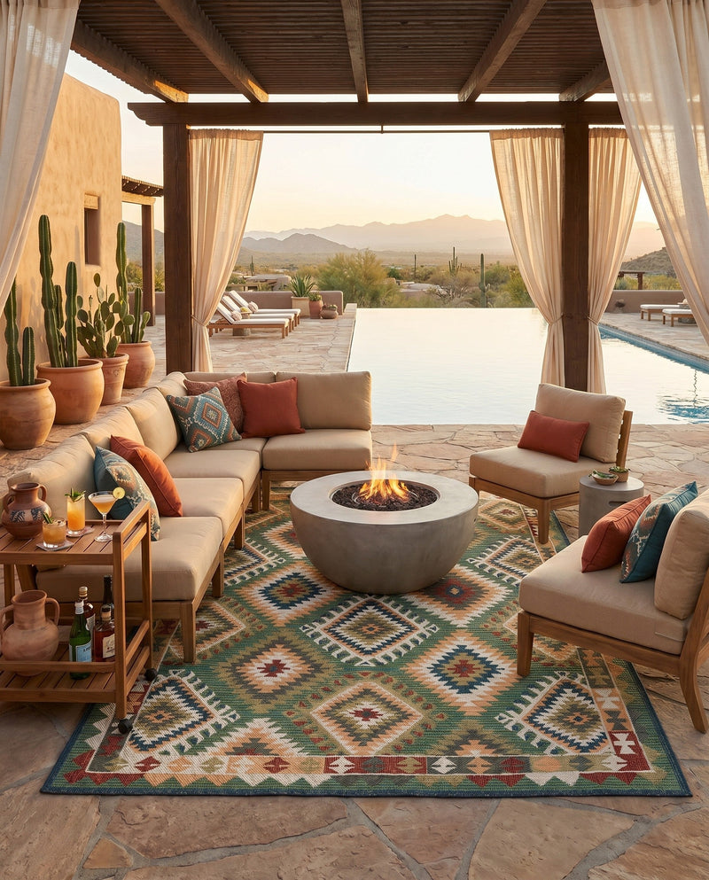 Coastal Terrace Collection Area Rug -  Sandbar Rectangle Green  lifestyle 38
