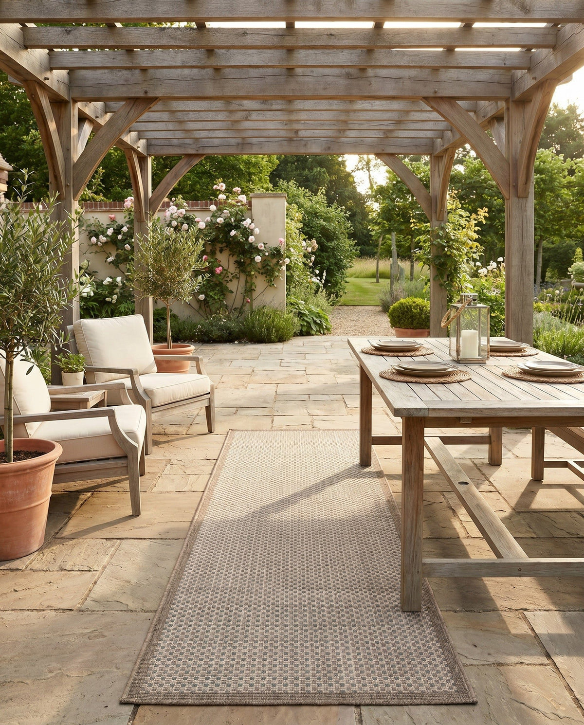 Terrace Fringe Collection Area Rug - Patio Runner Beige  lifestyle 124