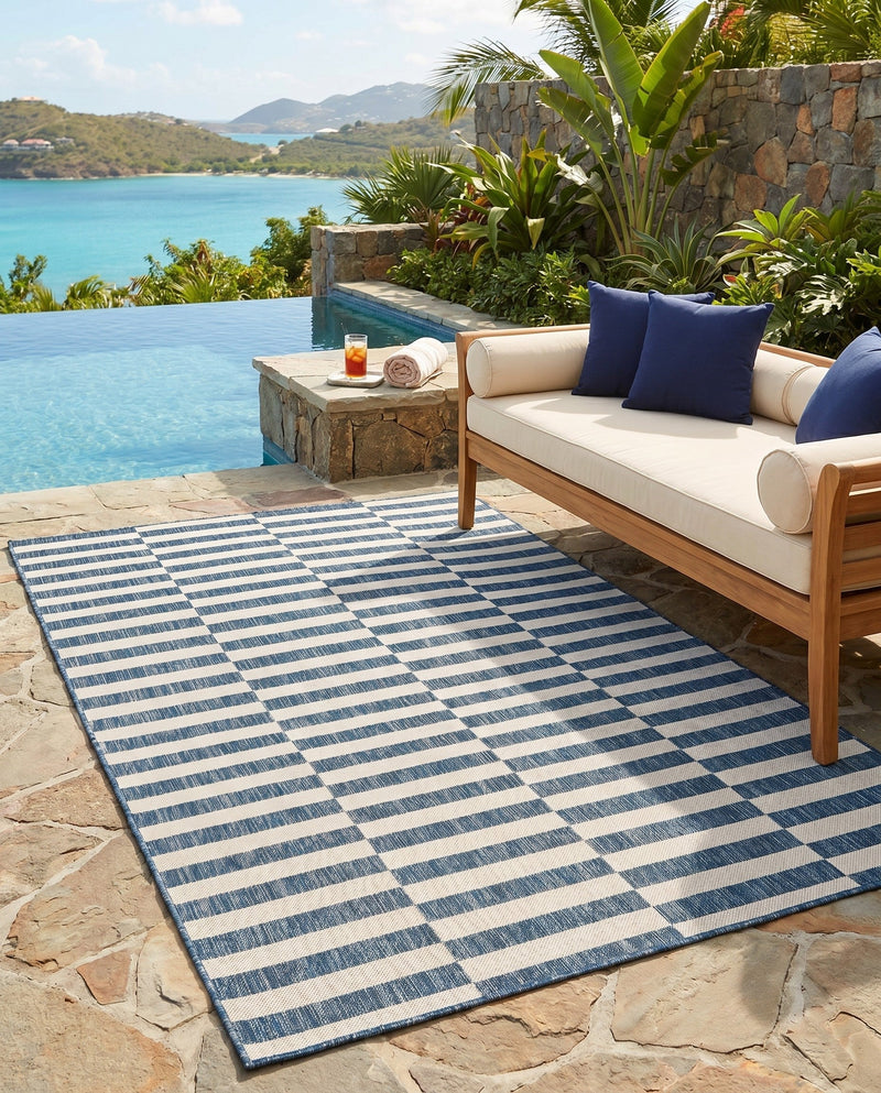 Seaside Stripes Collection Area Rug - Cabana (Blue) Rectangle Blue  lifestyle 20