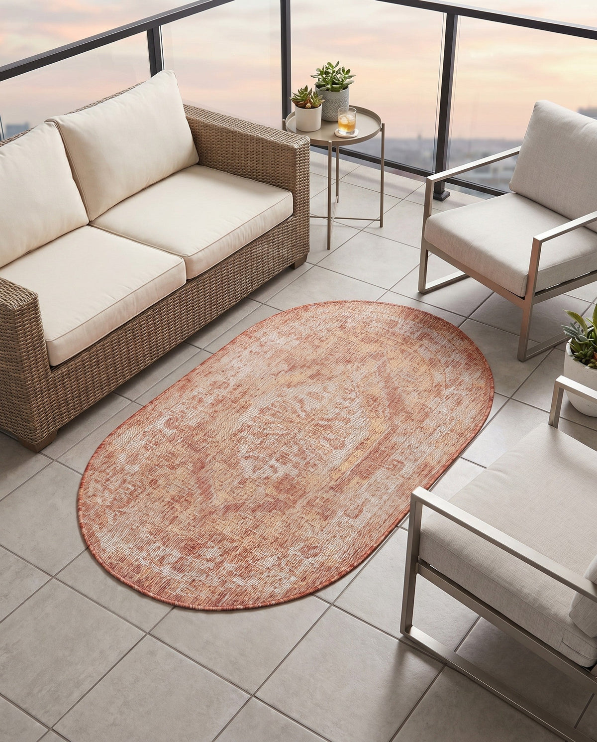 Patio Heritage Collection Area Rug -  Augusta (Rust Red) Oval Rust Red  lifestyle 83