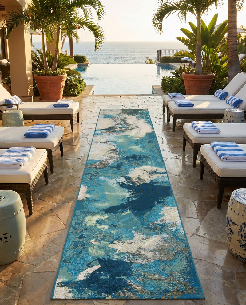 Urban Terrace Collection Area Rug -  Gazebo Runner Blue and Ivory  lifestyle 38