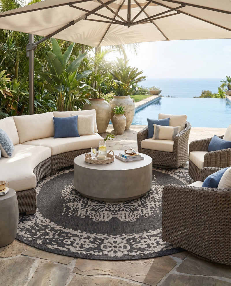 Patio Heritage Collection Area Rug - Savannah (Charcoal Gray) Round Charcoal Gray  lifestyle 63