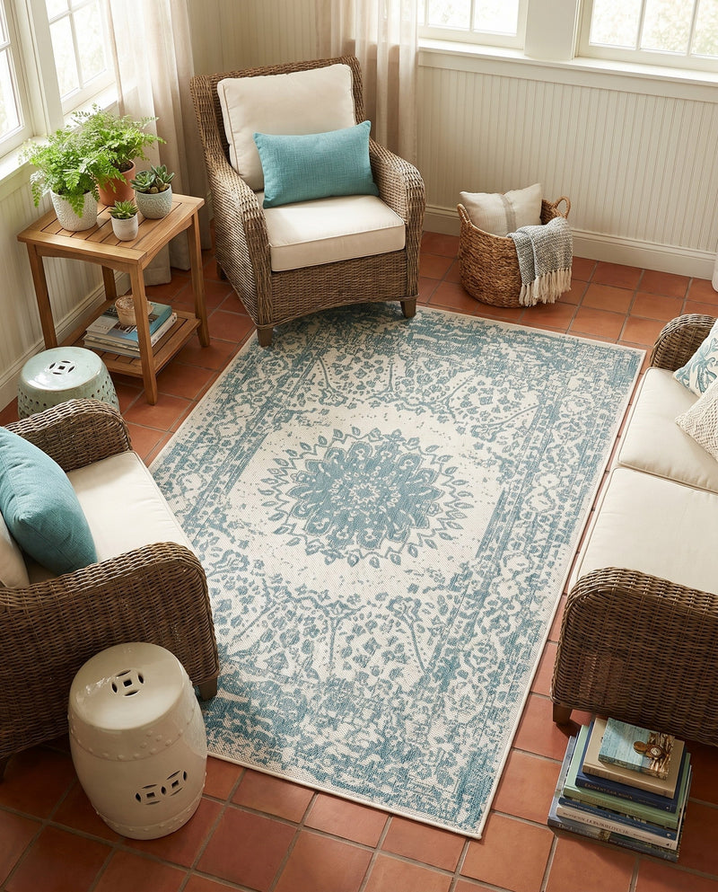 Patio Heritage Collection Area Rug -  Lafayette (Aqua) Rectangle Aqua  lifestyle 8