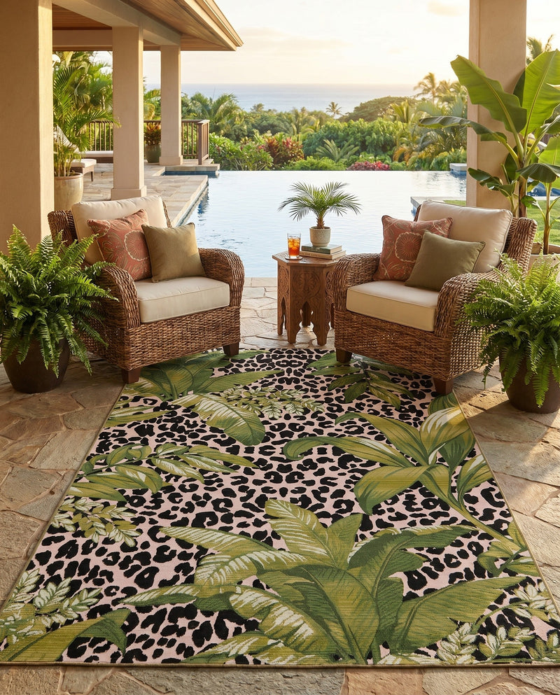 Seaside Blooms Collection Area Rug -  Lotus Rectangle Green  lifestyle 24
