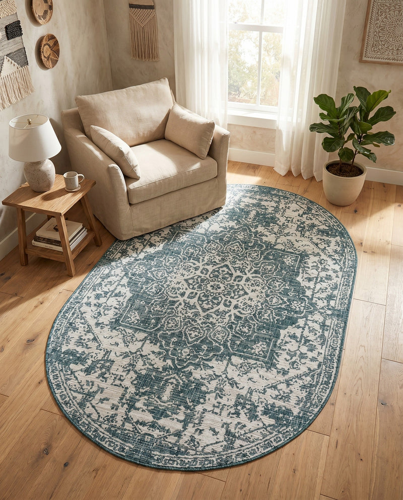 Urban Oasis Rugs Collection Area Rug -  Penthouse (Teal) Oval Teal  lifestyle 33