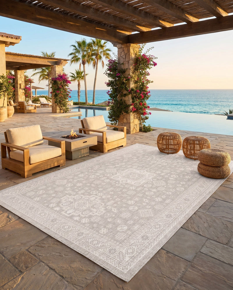 Tribal Terrace Treasures Collection Area Rug -  Incan Isle (Light Gray) Rectangle Light Gray  lifestyle 7