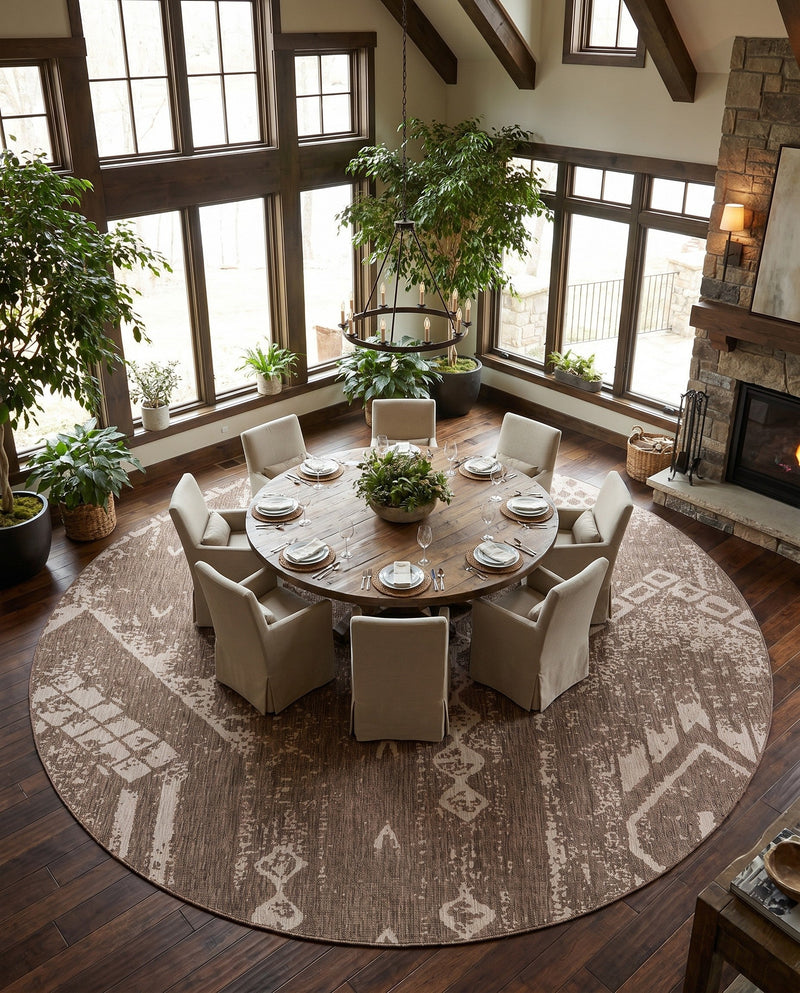 Desert Nomad Terrace Collection Area Rug - Sahara (Brown) Round Brown  lifestyle 50