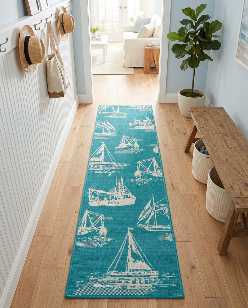 Seaside Haven Rugs Collection Area Rug -  Beachcomber Runner Teal  lifestyle 81
