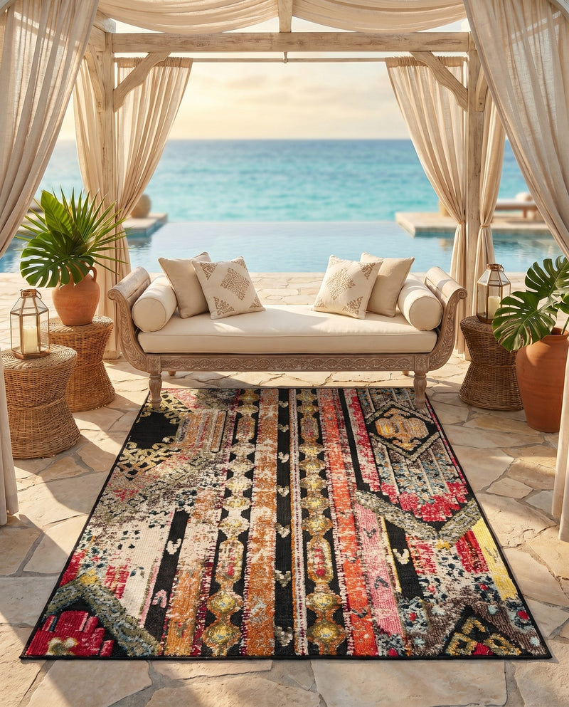 Outdoor Marrakesh Collection Area Rug -  Agadir Rectangle Multi Black  lifestyle 31