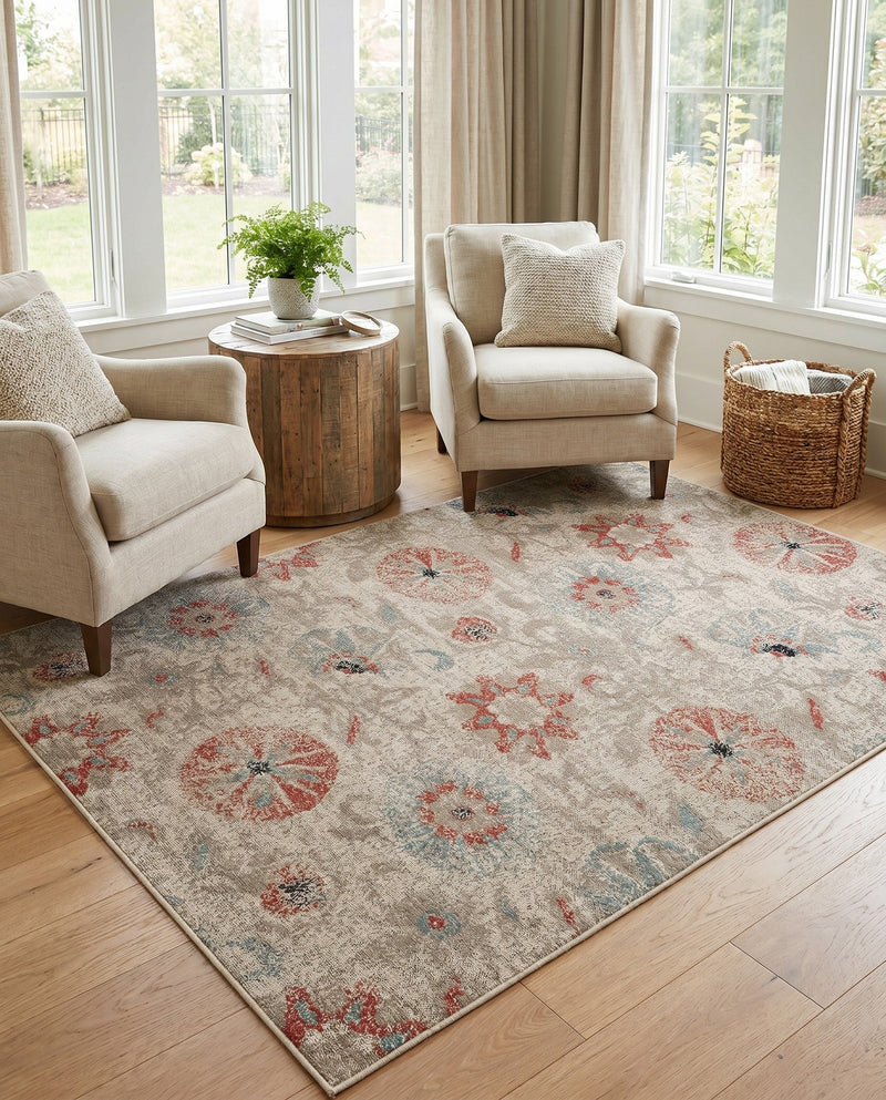 Seaside Blooms Collection Area Rug - Seychelles Rectangle Beige  lifestyle 19