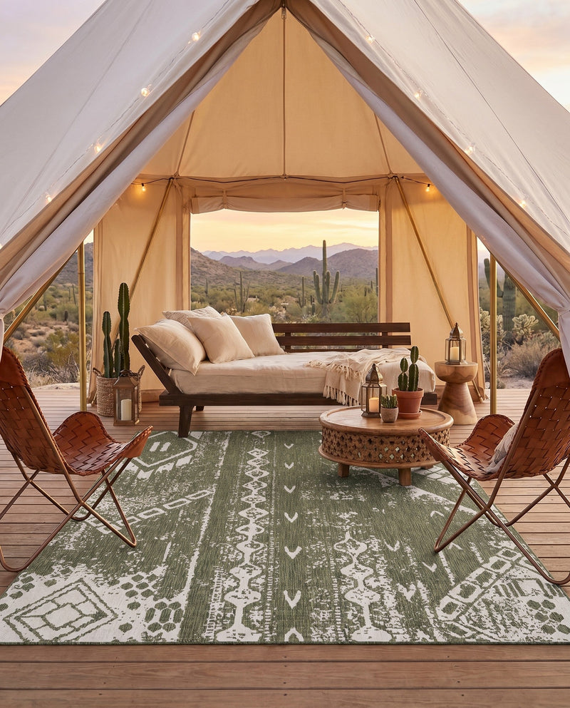 Desert Nomad Terrace Collection Area Rug - Sahara (Green) Rectangle Green  lifestyle 20