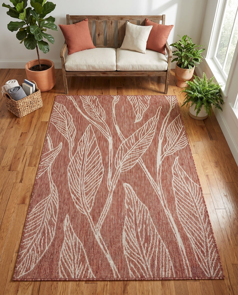 Seaside Blooms Collection Area Rug -  Evergreen (Rust Red) Rectangle Rust Red  lifestyle 11