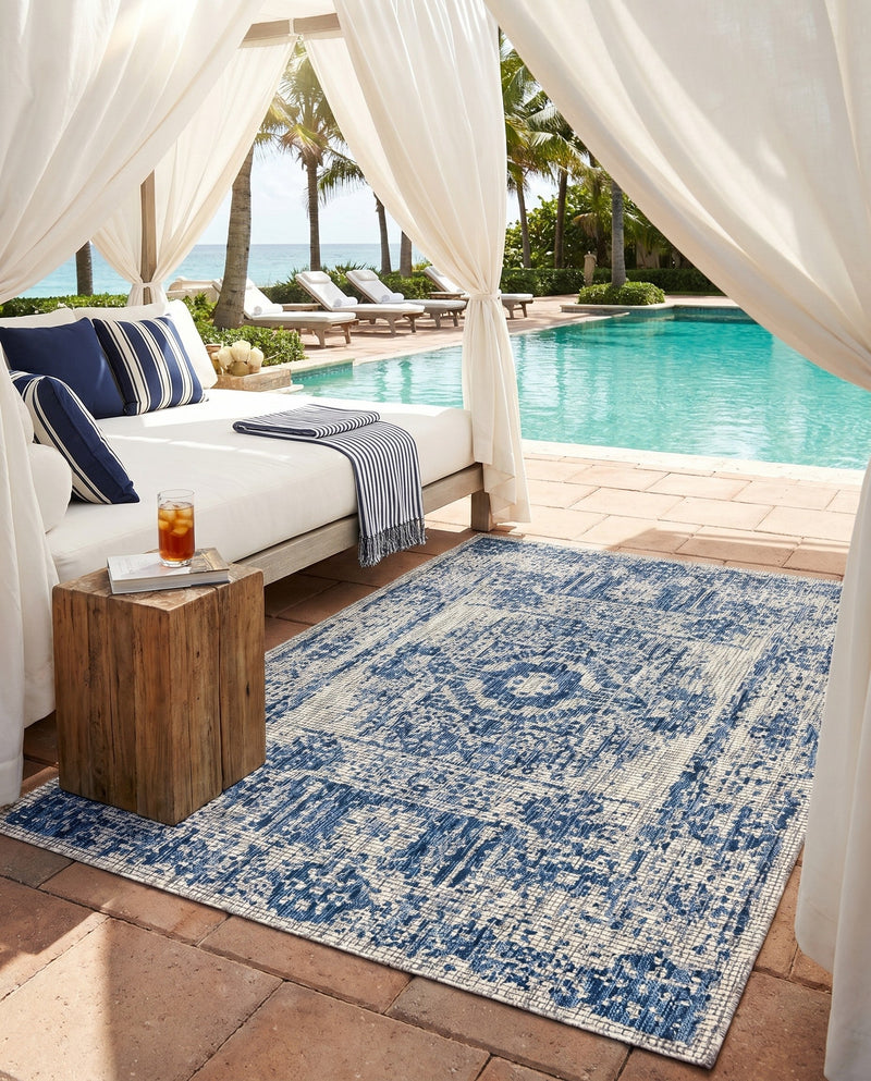 Patio Heritage Collection Area Rug - Savannah (Blue) Rectangle Blue  lifestyle 26