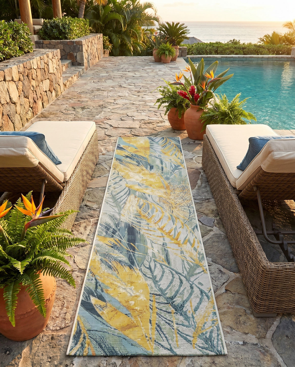 Seaside Blooms Collection Area Rug -  Blossom Runner Gray Ivory Yellow  lifestyle 95
