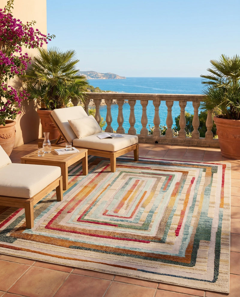Outdoor Marrakesh Collection Area Rug -  Ouarzazate Rectangle Multi Beige  lifestyle 23