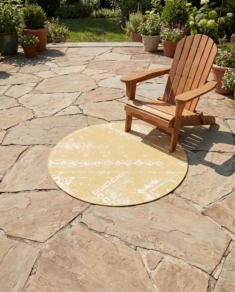 Desert Nomad Terrace Collection Area Rug - Sahara (Yellow) Round Yellow  lifestyle 77