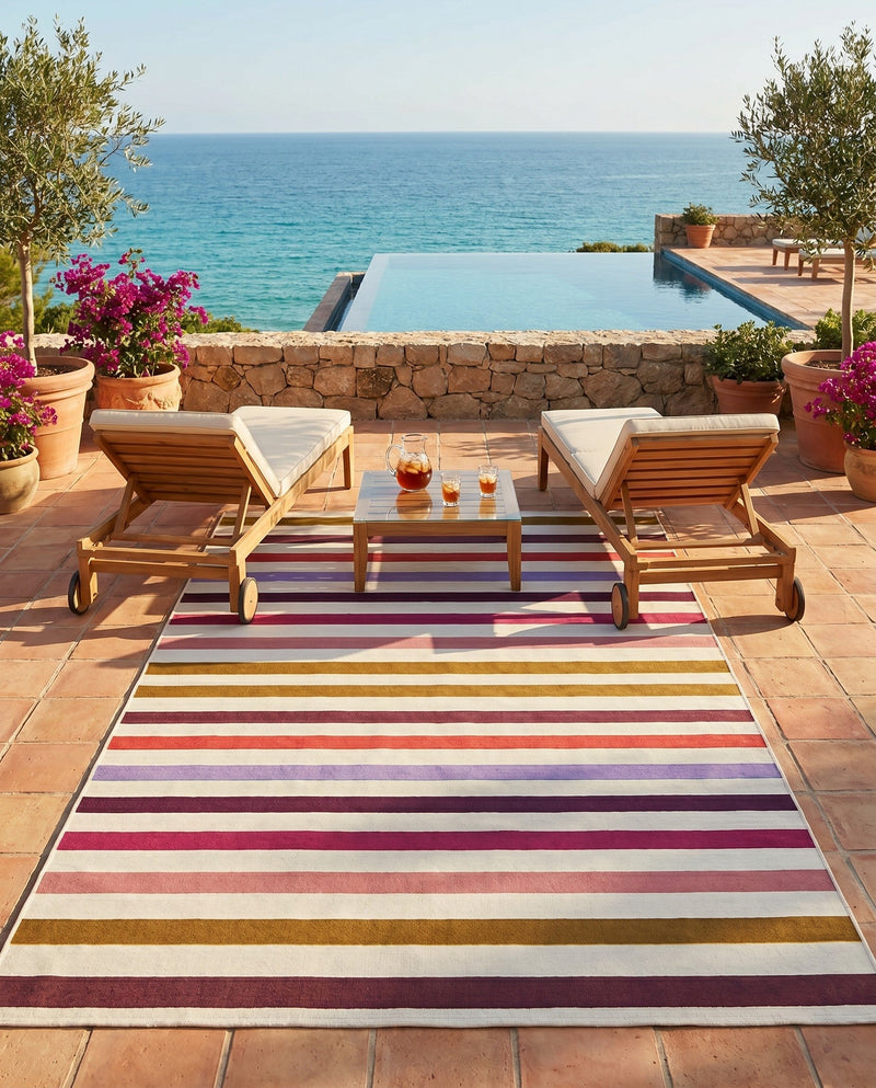 Seaside Stripes Collection Area Rug - Azul Rectangle White  lifestyle 19