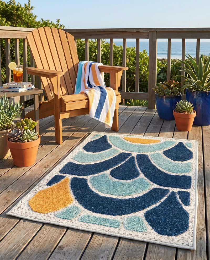 Caribbean Terrace Collection Area Rug -  Barbados Rectangle Blue  lifestyle 14