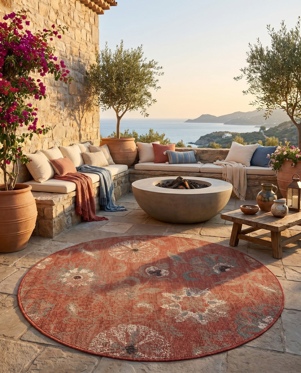 Seaside Blooms Collection Area Rug - Seychelles Round Terracotta  lifestyle 108