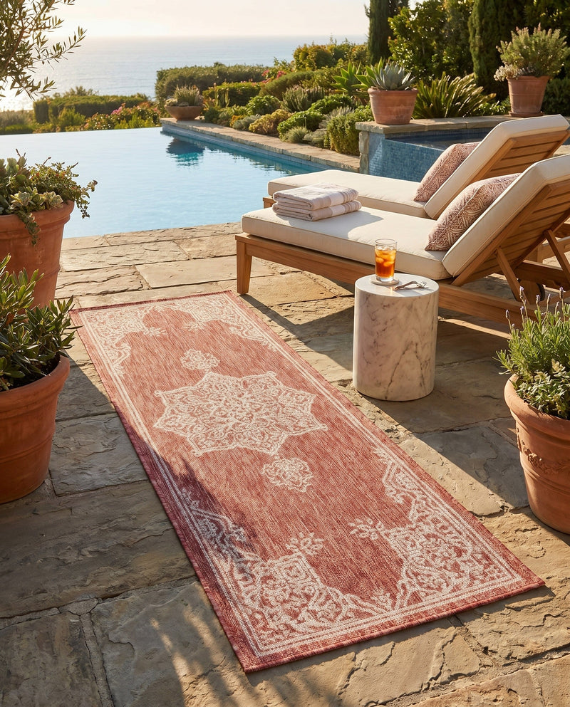 Patio Heritage Collection Area Rug -  Charleston (Rust Red) Runner Rust Red  lifestyle 51