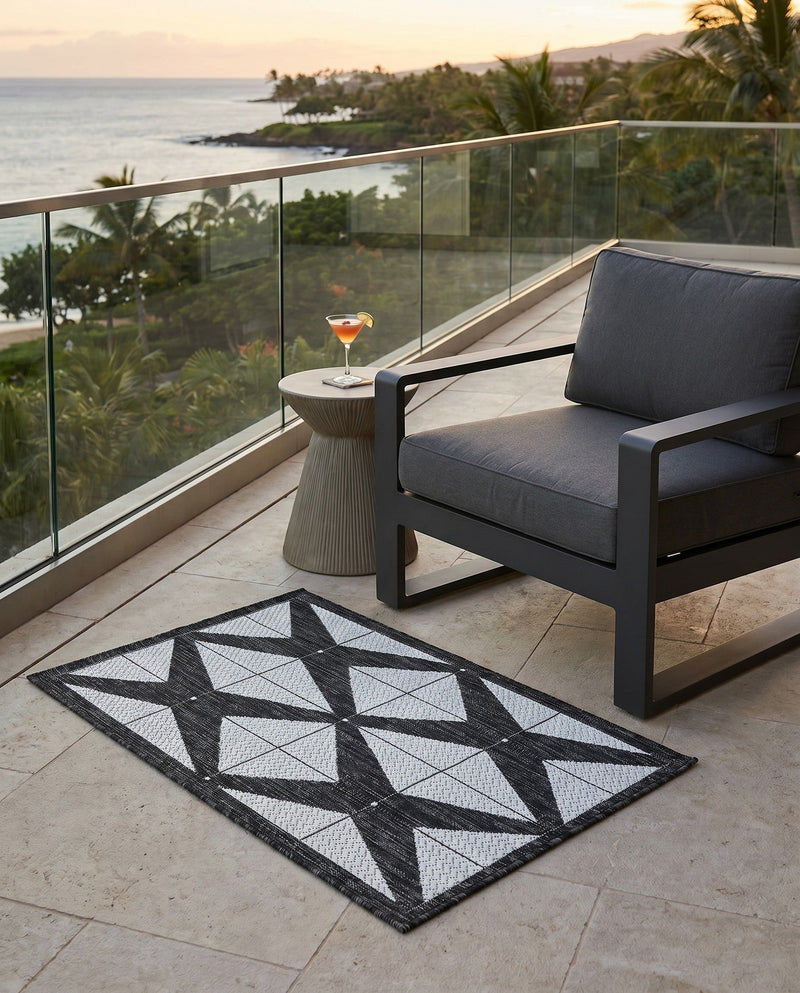 Urban Terrace Collection Area Rug -  Hudson Rectangle Black and White  lifestyle 9
