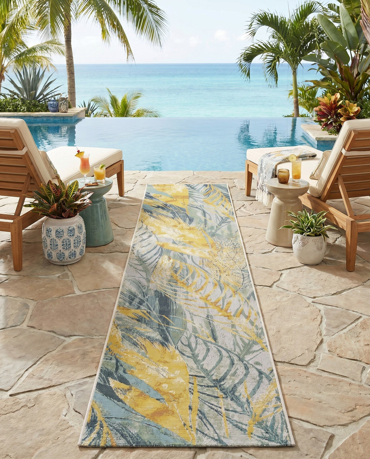 Seaside Blooms Collection Area Rug -  Blossom Runner Gray Ivory Yellow  lifestyle 96