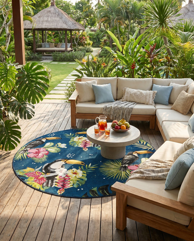 Seaside Blooms Collection Area Rug -  Leaf Round Multi  lifestyle 38