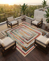 Outdoor Marrakesh Collection Area Rug -  Ouarzazate Square Multi Beige  lifestyle 70