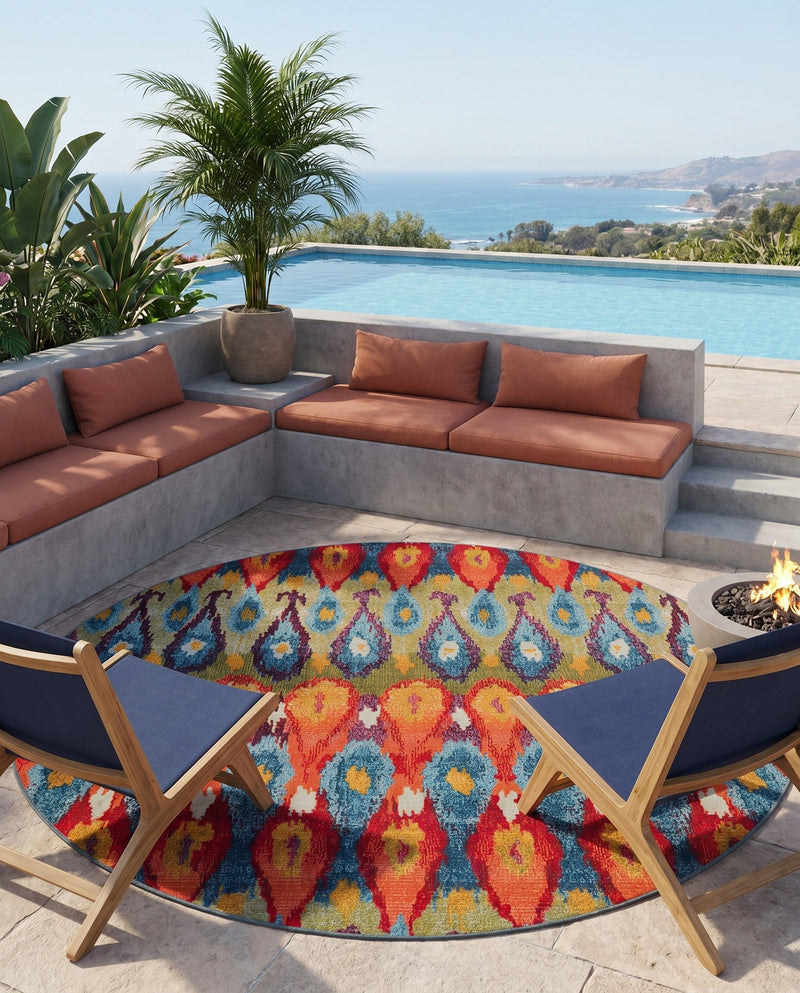 Urban Terrace Collection Area Rug -  Compass Round Multi  lifestyle 52