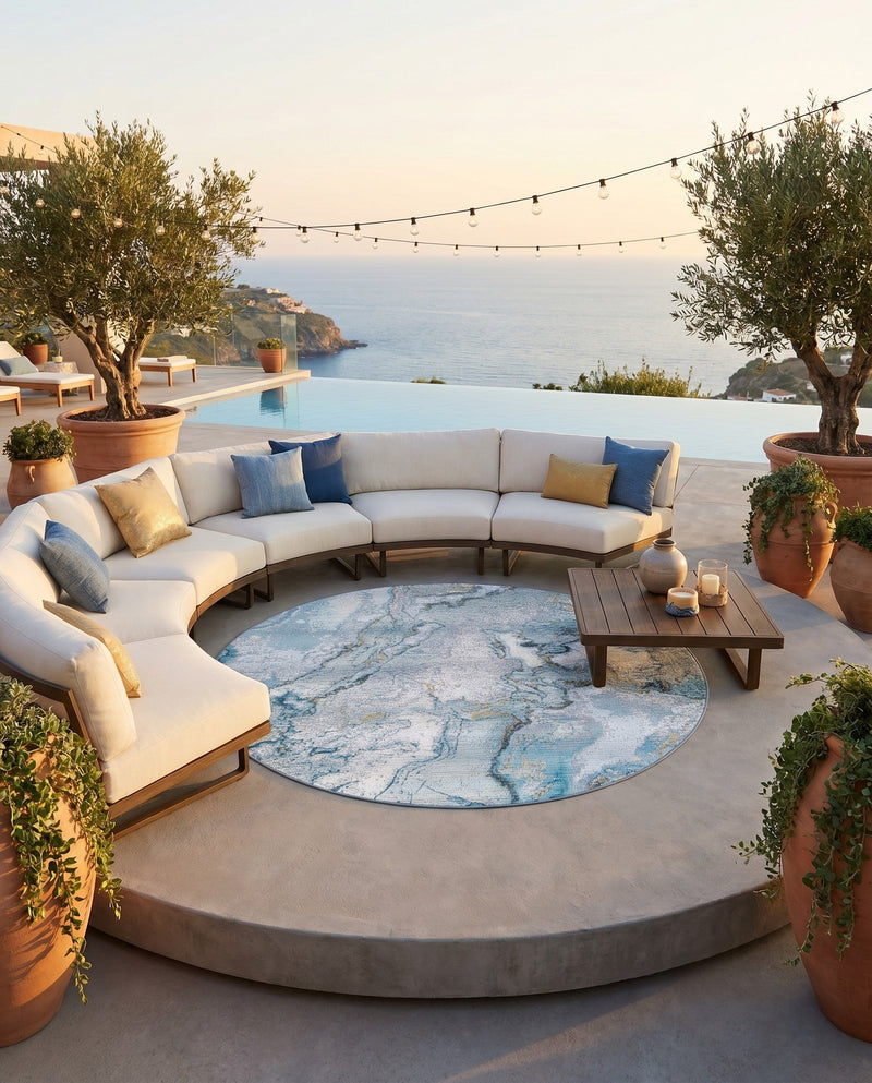 Urban Terrace Collection Area Rug -  Vertex Round Blue and Ivory  lifestyle 79