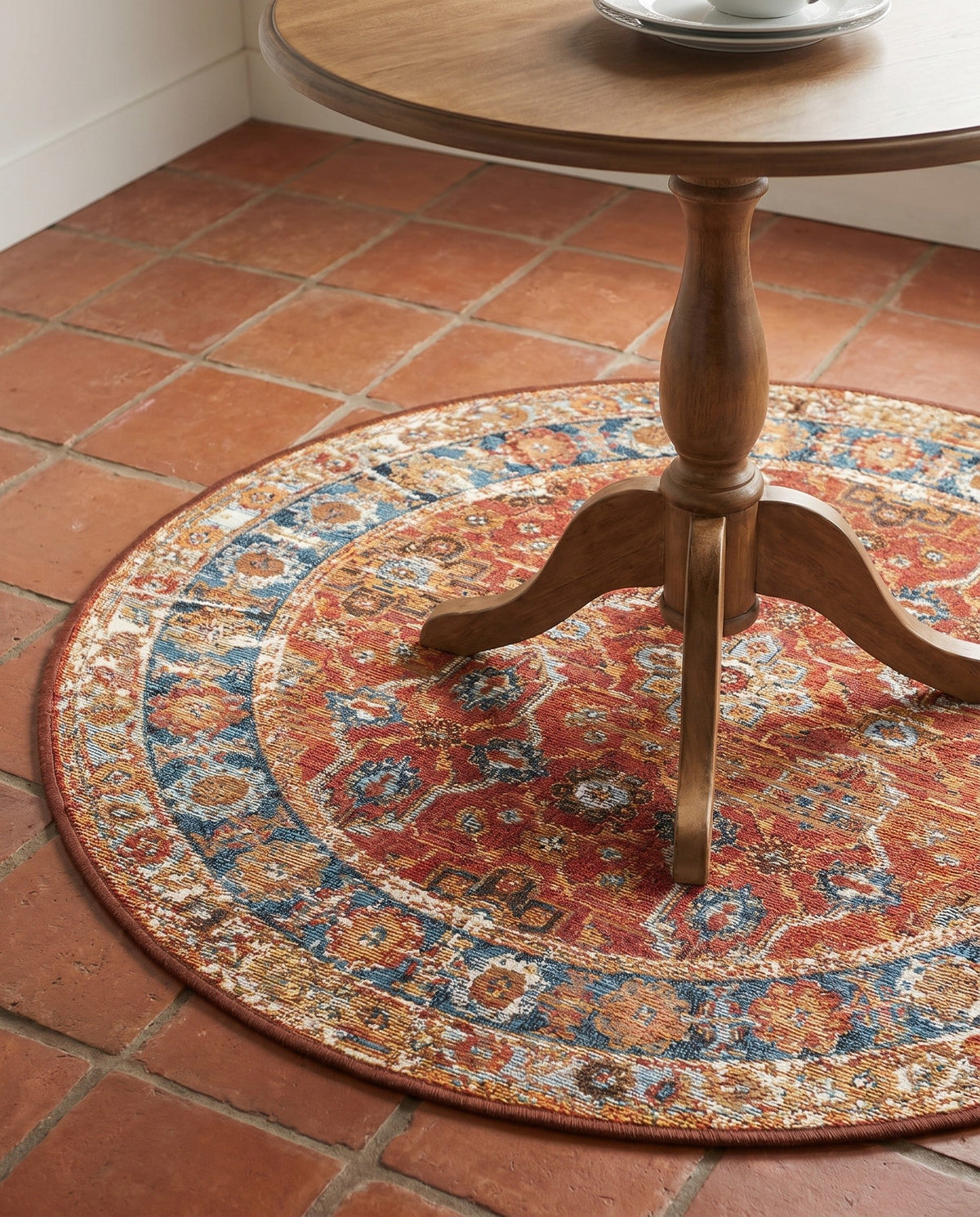 Patio Heritage Collection Area Rug -  Eden Round Antique Red  lifestyle 92