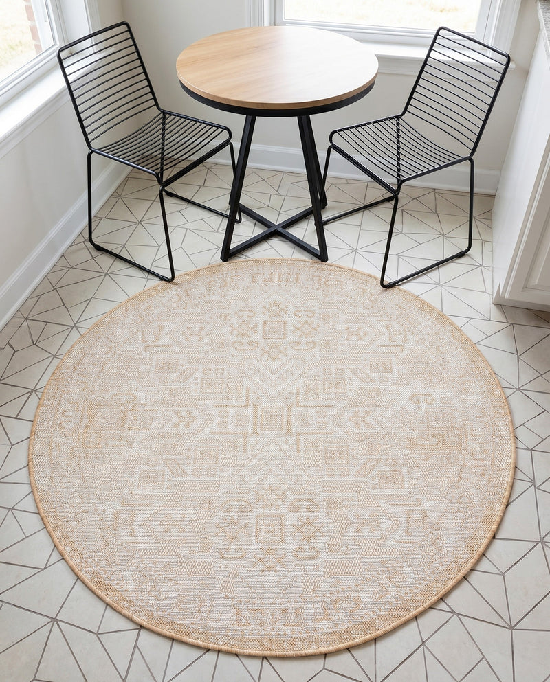 Tribal Terrace Treasures Collection Area Rug - Mayan Marina (Natural) Round Natural  lifestyle 30