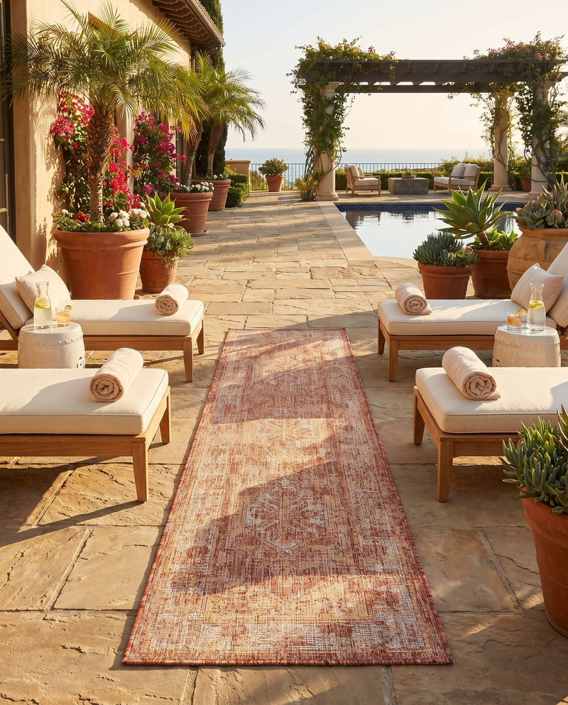 Patio Heritage Collection Area Rug -  Augusta (Rust Red) Runner Rust Red  lifestyle 70